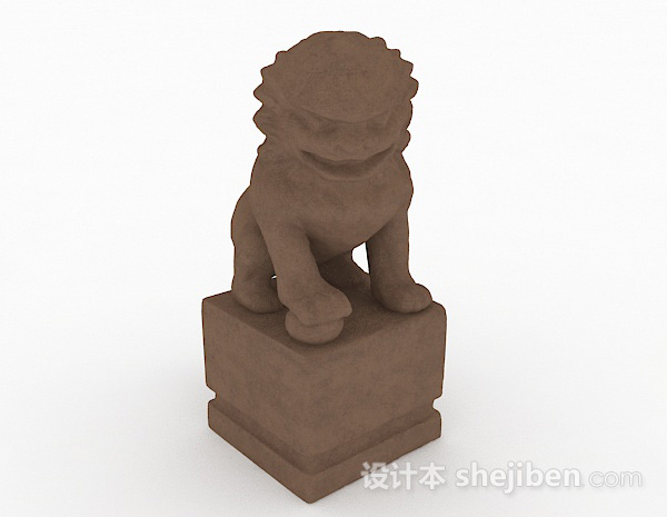中式风格棕色石质雕刻石狮3d模型下载