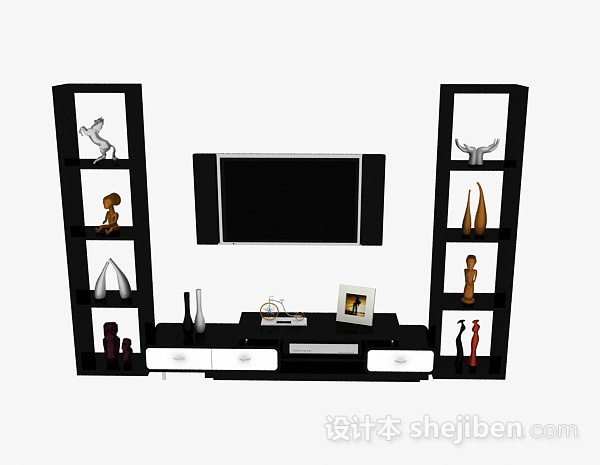现代风格现代风格黑色电视柜和展示柜3d模型下载