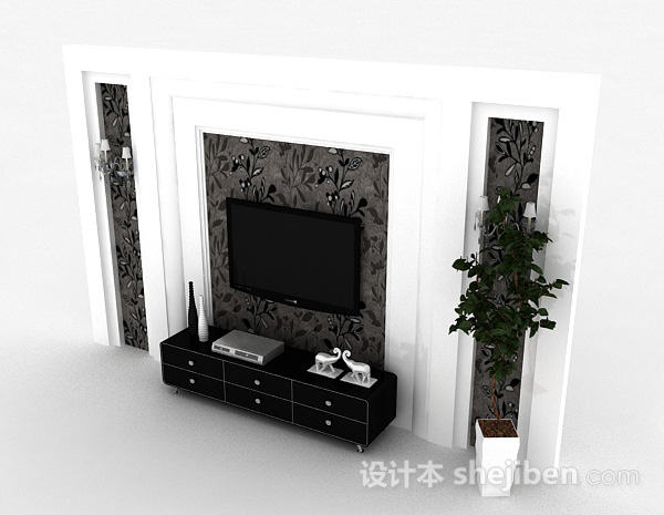 免费现代风格木质黑色电视柜3d模型下载