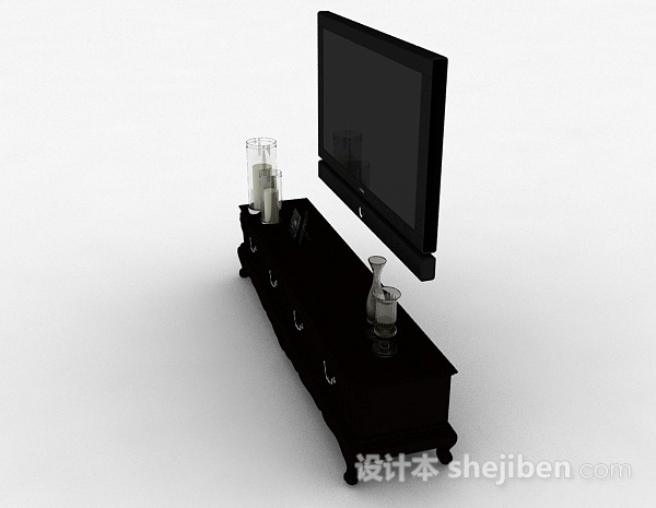 设计本欧式风格黑色浮雕电视柜3d模型下载