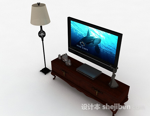 免费欧式风格棕色电视柜3d模型下载
