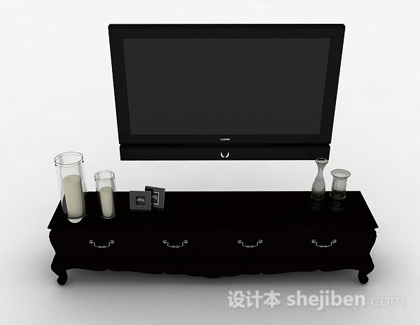 欧式风格欧式风格黑色浮雕电视柜3d模型下载