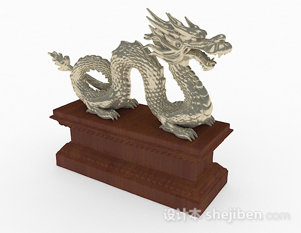 中式风格金属银色龙雕刻3d模型下载