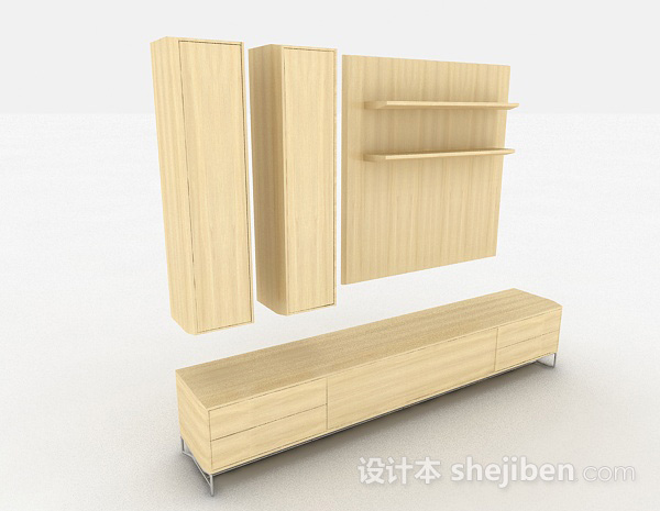 现代风格黄色木质电视柜3d模型下载
