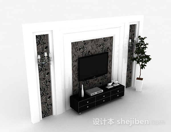 现代风格木质黑色电视柜3d模型下载