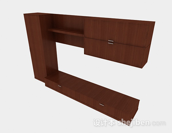 棕色简约木质电视柜3d模型下载