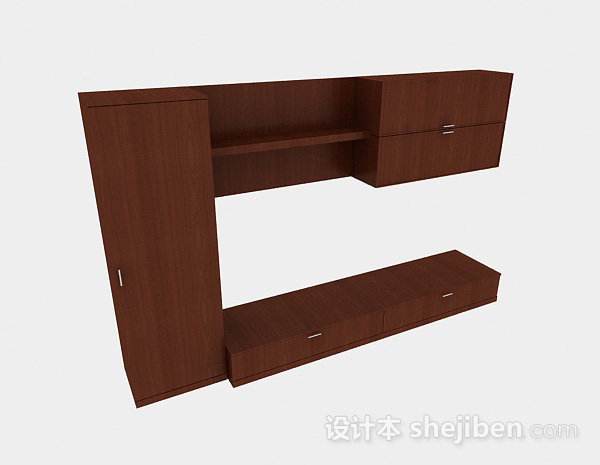 免费棕色简约木质电视柜3d模型下载