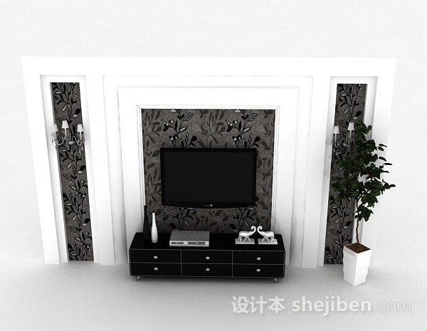 现代风格现代风格木质黑色电视柜3d模型下载