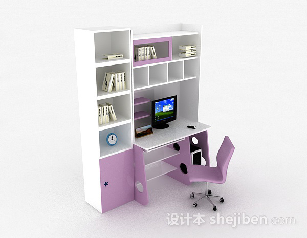 紫色书桌柜3d模型下载