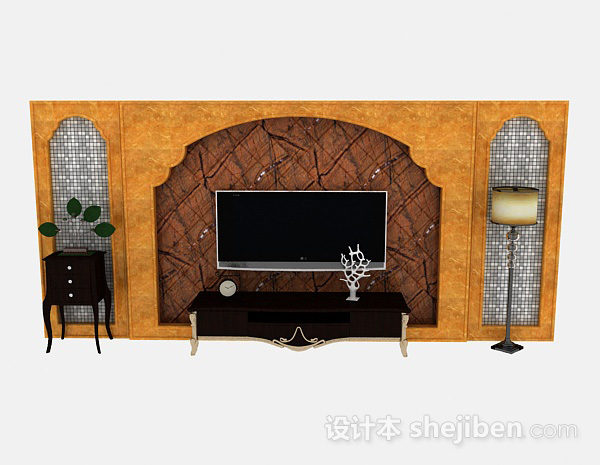 欧式风格欧式风格木质造型电视柜3d模型下载