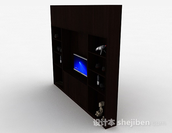 免费现代风格黑色纹路电视展示柜3d模型下载