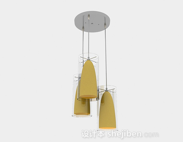 现代风格暖黄色锥形吊灯3d模型下载