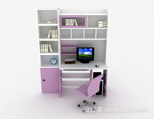 现代风格紫色书桌柜3d模型下载