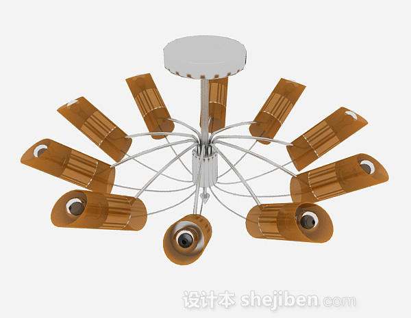 现代风格棕色客厅圆形吊灯3d模型下载