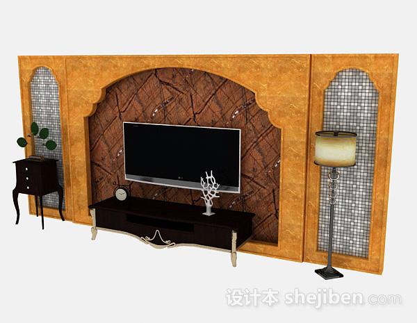 免费欧式风格木质造型电视柜3d模型下载