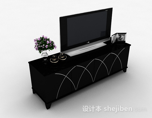 现代风格黑色烤漆电视柜3d模型下载