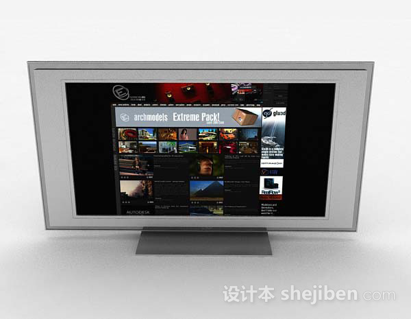 现代风格灰色电视机3d模型下载