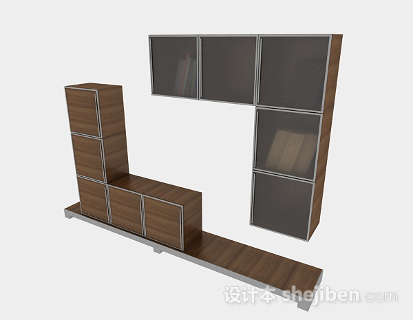 现代风格棕色木质家居电视柜3d模型下载