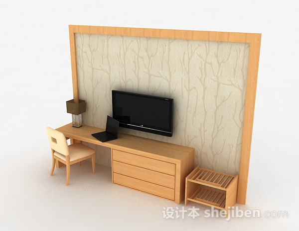 免费现代风格黄色木质电视柜3d模型下载