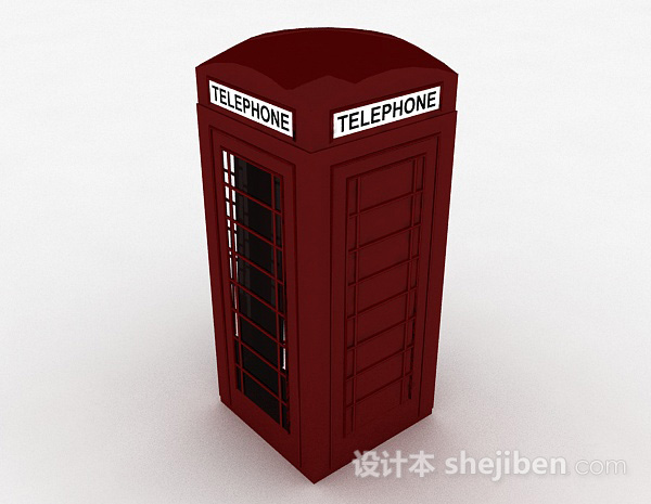 欧式风格欧式红色室外电话亭3d模型下载