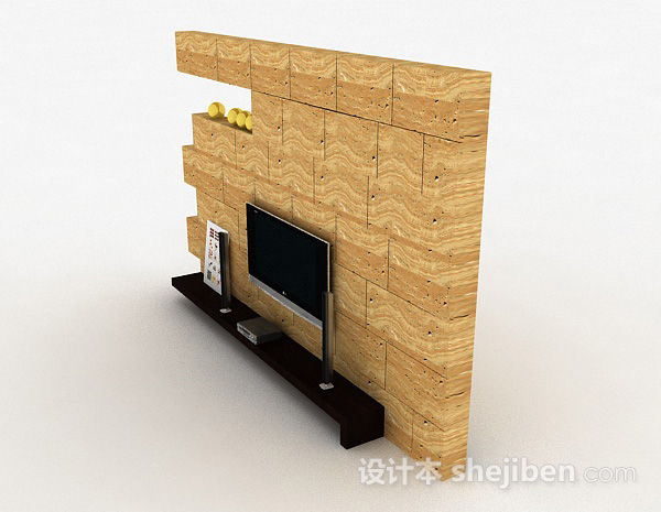 免费现代风文化砖电视背景墙3d模型下载