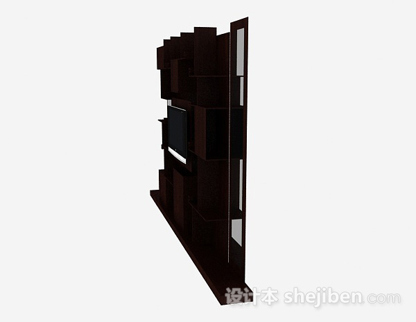 设计本中式深棕色木质电视背景墙3d模型下载