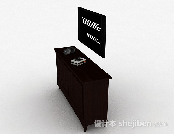 设计本中式风格深棕色电视柜3d模型下载