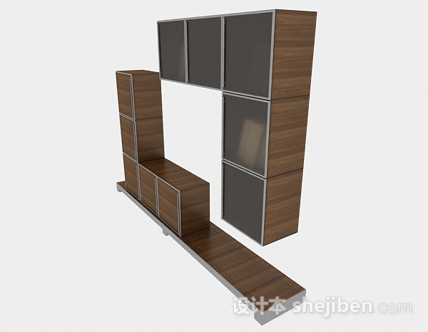 设计本棕色木质家居电视柜3d模型下载