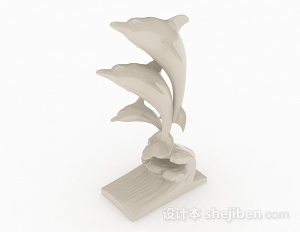 免费现代风格白色石质海豚雕刻品3d模型下载