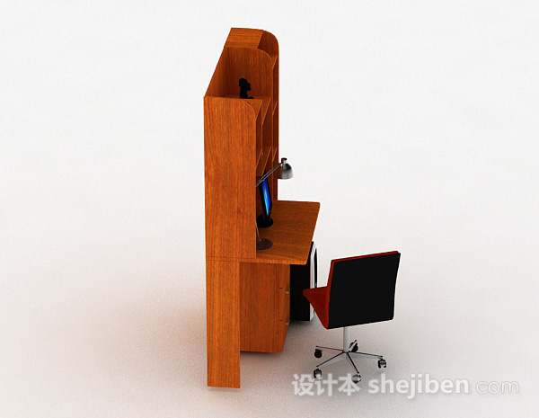 设计本棕色书桌柜3d模型下载