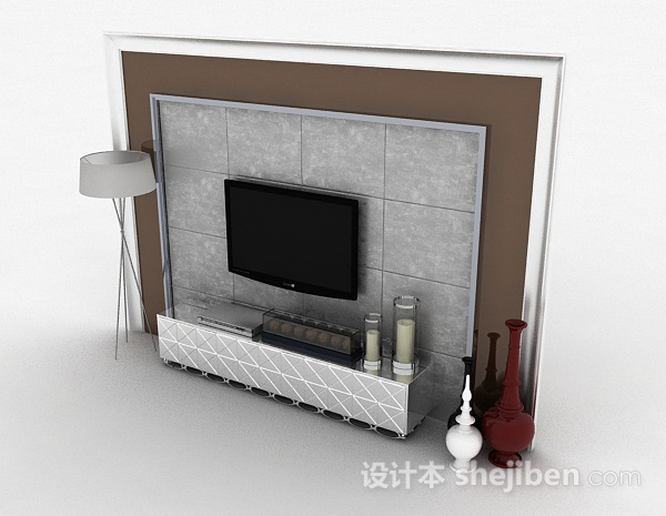 免费现代风格白色方格门木质电视柜3d模型下载