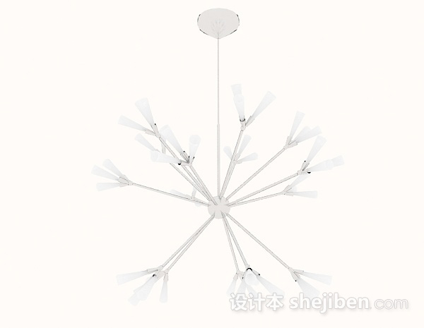 免费现代风格白色雪花状吊灯3d模型下载