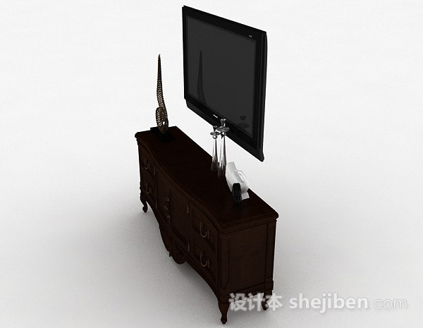 设计本欧式风格棕色木质电视储物柜3d模型下载