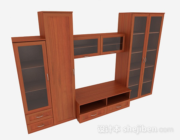 免费家居木质棕色电视柜3d模型下载