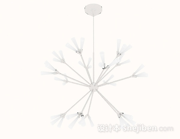 设计本现代风格白色雪花状吊灯3d模型下载