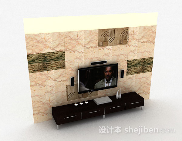 现代时尚花纹墙砖电视背景墙3d模型下载