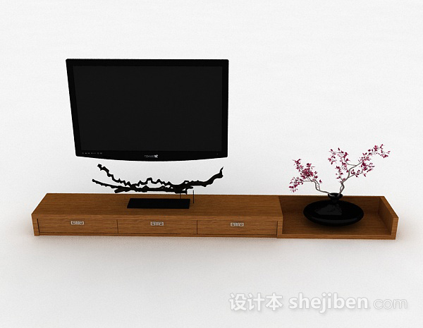 中式风格中式风格浅棕色电视柜3d模型下载
