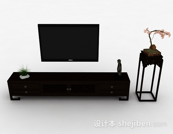 中式风格中式风格黑色雕花电视柜3d模型下载