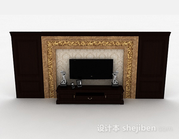 欧式风格欧式风格深棕色木质电视储物柜3d模型下载