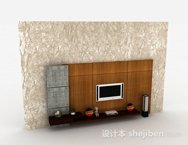 现代风格木质条纹电视背景墙3d模型下载