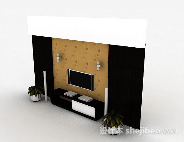 现代风格现代风格黑色木质电视柜3d模型下载