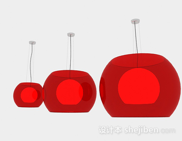 免费红色吊灯3d模型下载