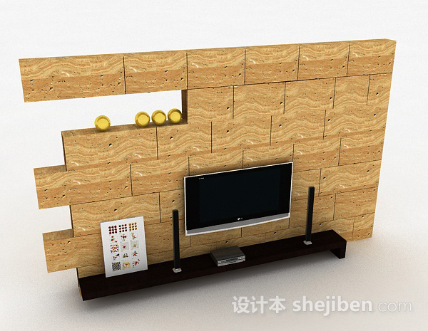 现代风文化砖电视背景墙3d模型下载