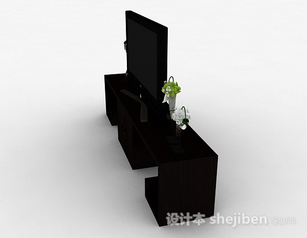 设计本中式传统黑色木质家居电视柜3d模型下载
