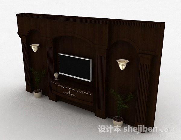 欧式风格欧式风格木质浮雕电视背景墙3d模型下载