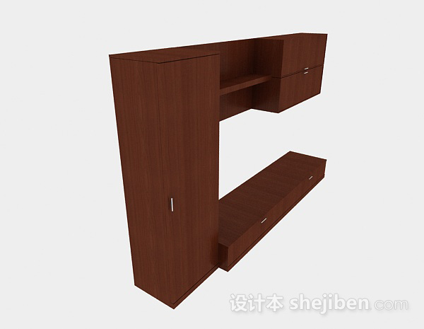 设计本棕色简约木质电视柜3d模型下载