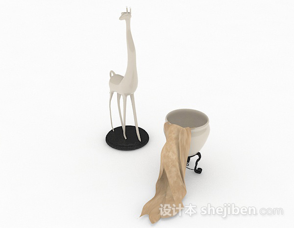 现代风格现代风格白色长颈鹿摆件3d模型下载