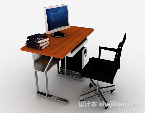 书桌椅组合3d模型下载