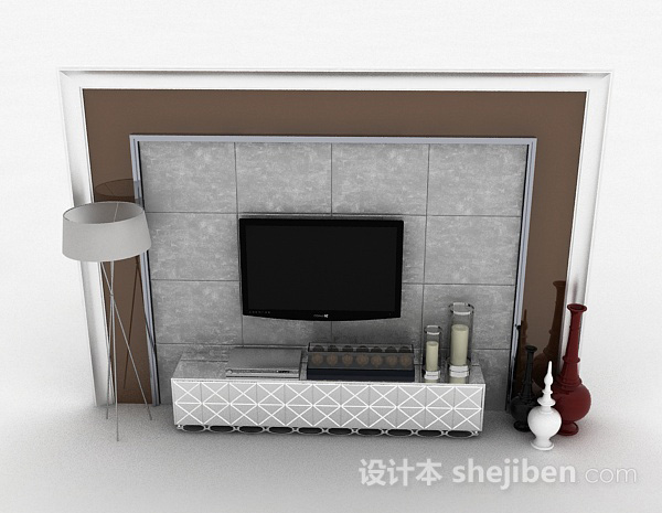 现代风格现代风格白色方格门木质电视柜3d模型下载
