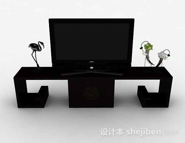 中式风格中式传统黑色木质家居电视柜3d模型下载